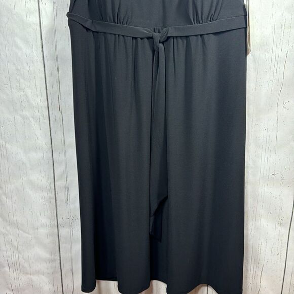 Sangria Black Sleeveless Sheer Babydoll Tie Front Embellished Stretch Midi Dress - Picture 8 of 16